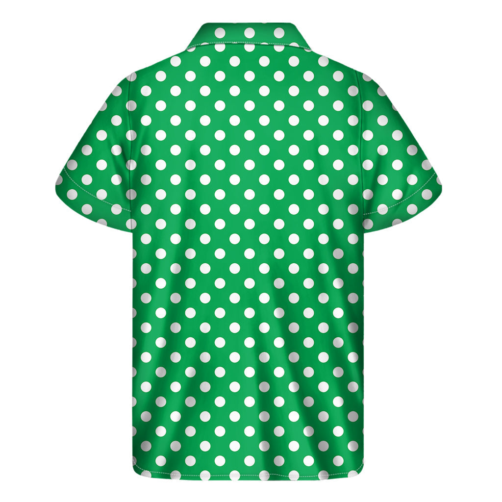 Island Vibes: Green and White Polka Dot Hawaiian Short Sleeve Shirt - 2