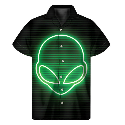 Green Light Alien Print Hawaiian Short Sleeve Shirt - Get Your Island Vibe On! - 1