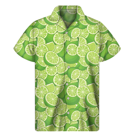 Lime Delight: Hawaiian Print Men's Short Sleeve Shirt - 1