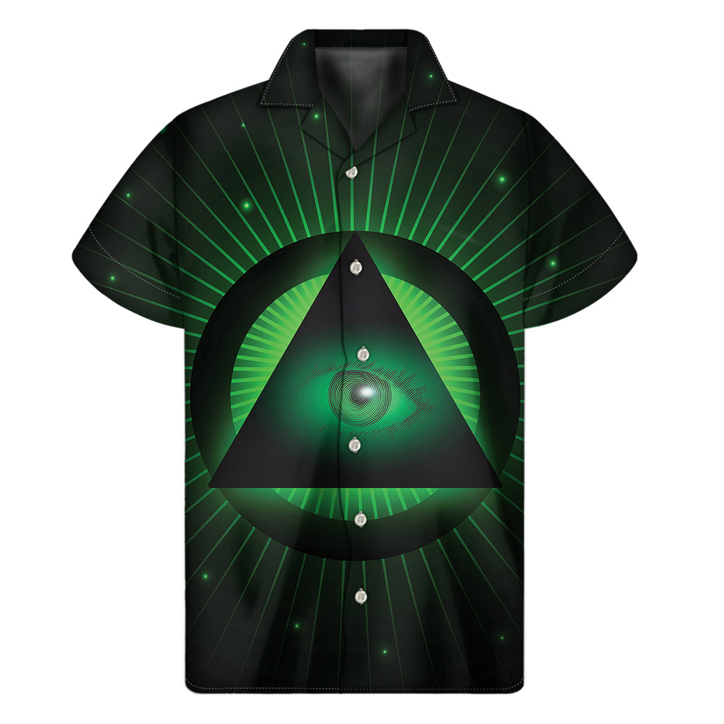 Green Masonic Eye Hawaiian Style Short Sleeve Shirt - 1