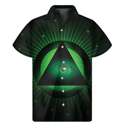 Green Masonic Eye Hawaiian Style Short Sleeve Shirt - 1