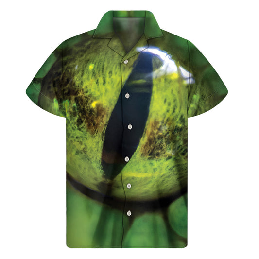 Green Snake Eye Print Hawaiian Short Sleeve Shirt - 1