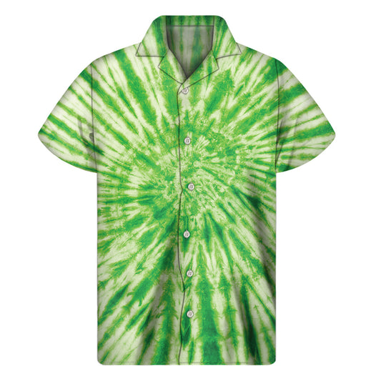 Tropical Vibes: Men's Green Tie-Dye Hawaiian Shirt - 1