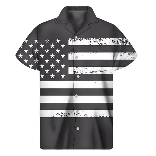 Breezy Hawaiian Vibes: Grey and White Tropical Print Short Sleeve Shirt - 1