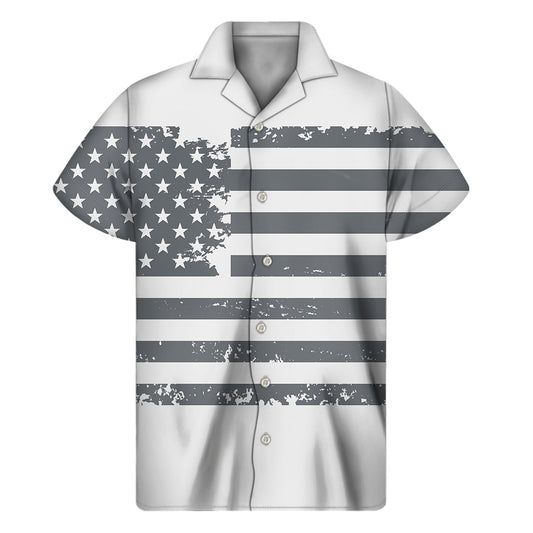 Grey Grunge Hawaiian Print Short Sleeve Shirt - 1