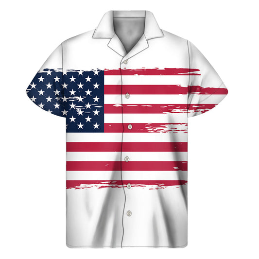 Hawaiian Aloha Shirt with Grunge USA Flag Print - 1