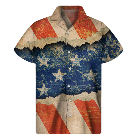 Hawaiian Vibes: Grunge Ripped Paper Hawaiian Short Sleeve Shirt - 1