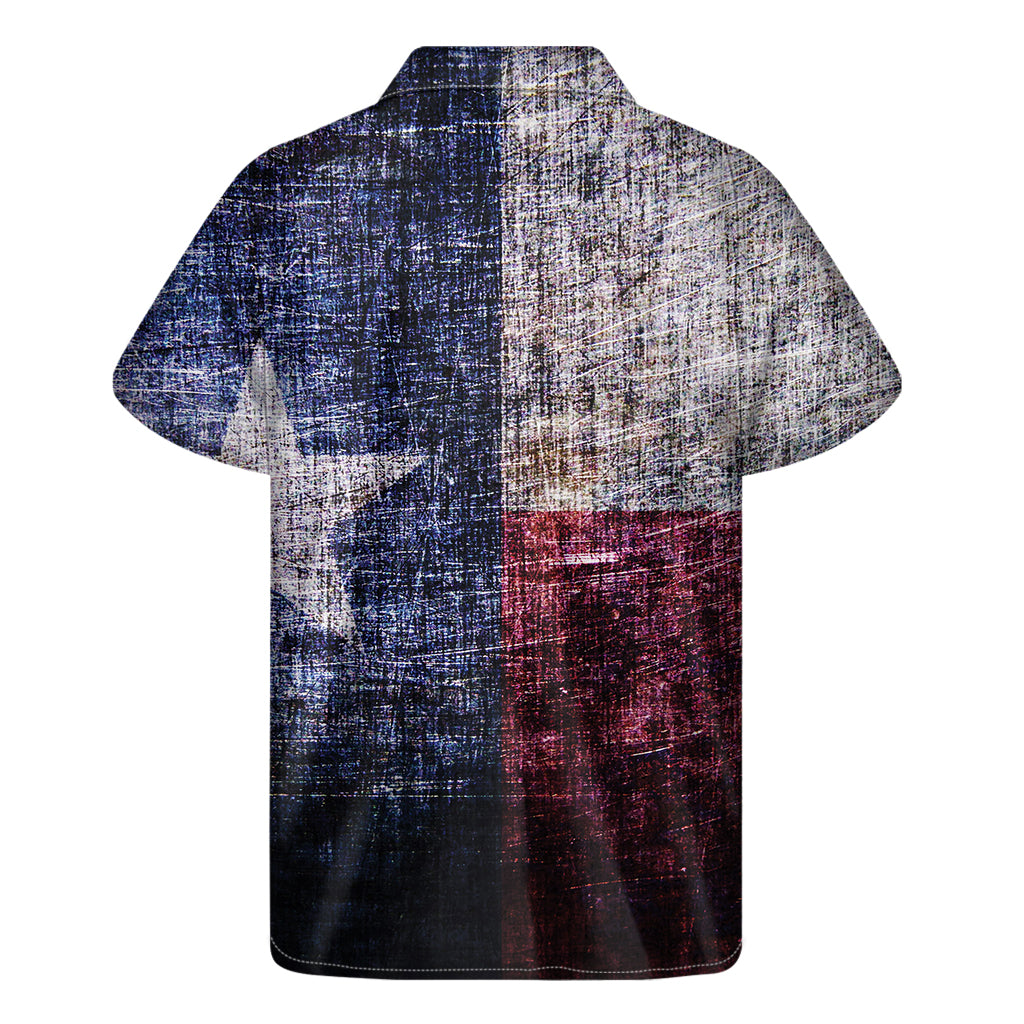 Hawaiian Vibes: Grunge Texas Flag Print Short Sleeve Shirt - 2