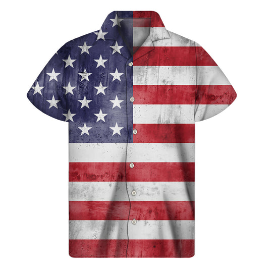 Tropical Vibes: Hawaiian Style USA Flag Print Short Sleeve Shirt - 1