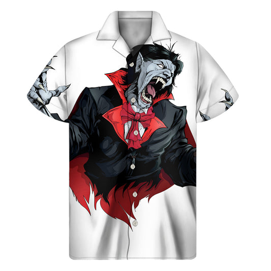 Hawaiian Halloween Vampire Print Short Sleeve Shirt - 1
