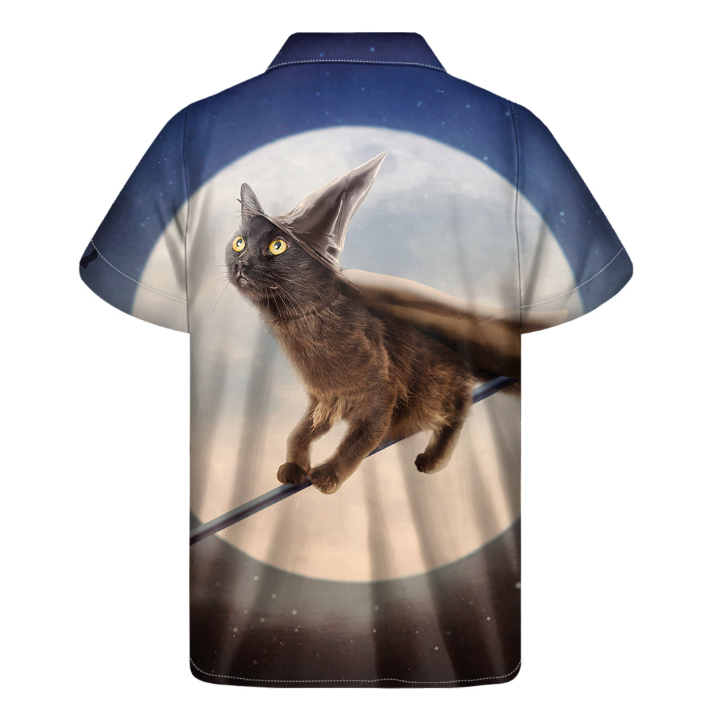 Flying Witch Cat Hawaiian Shirt: A Spooky Twist on Traditional Aloha Wear - 2