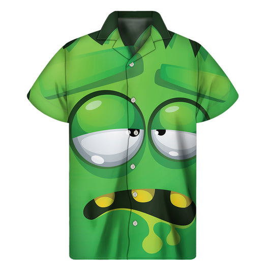 Hawaiian Halloween Frankenstein Face Print Short Sleeve Shirt - 1