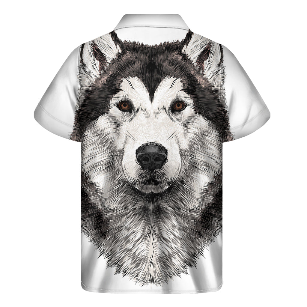 Tropical Vibes: Hawaiian Short Sleeve Shirt with Hand-Drawn Alaskan Malamute Print - 2