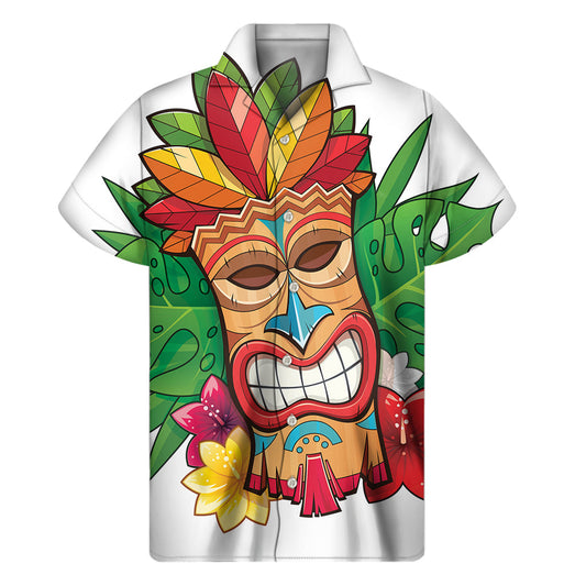 Tropical Vibes: Hawaiian Tiki Print Short Sleeve Shirt for Men - 1