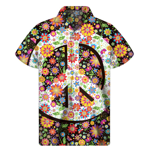 Hawaiian Harmony: Flower Power Men's Short Sleeve Shirt - 1