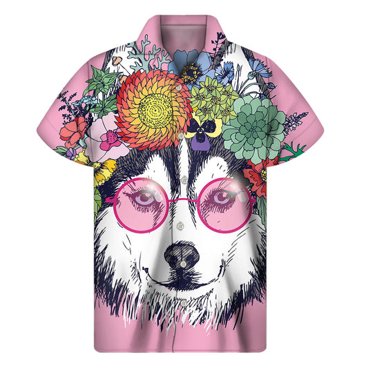 Siberian Husky Hawaiian Style: Men's Short Sleeve Shirt - 1