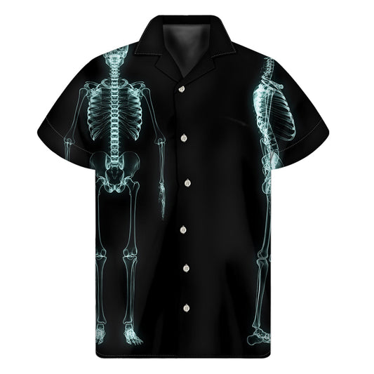 Hawaiian Hues: Tropical Human Skeleton X-Ray Print Short Sleeve Shirt - 1