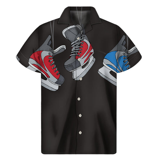 Hawaiian Vibes: Ice Hockey Skates Print Short Sleeve Shirt - 1