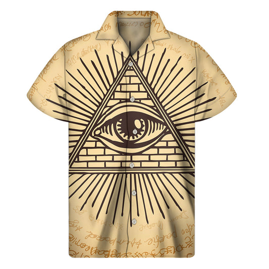 Hawaiian Illuminati Eye Print Short Sleeve Shirt - 1