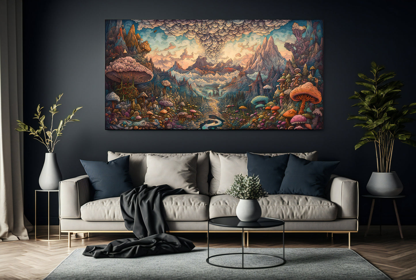 Psychedelic Mushroom Landscape Painting Print