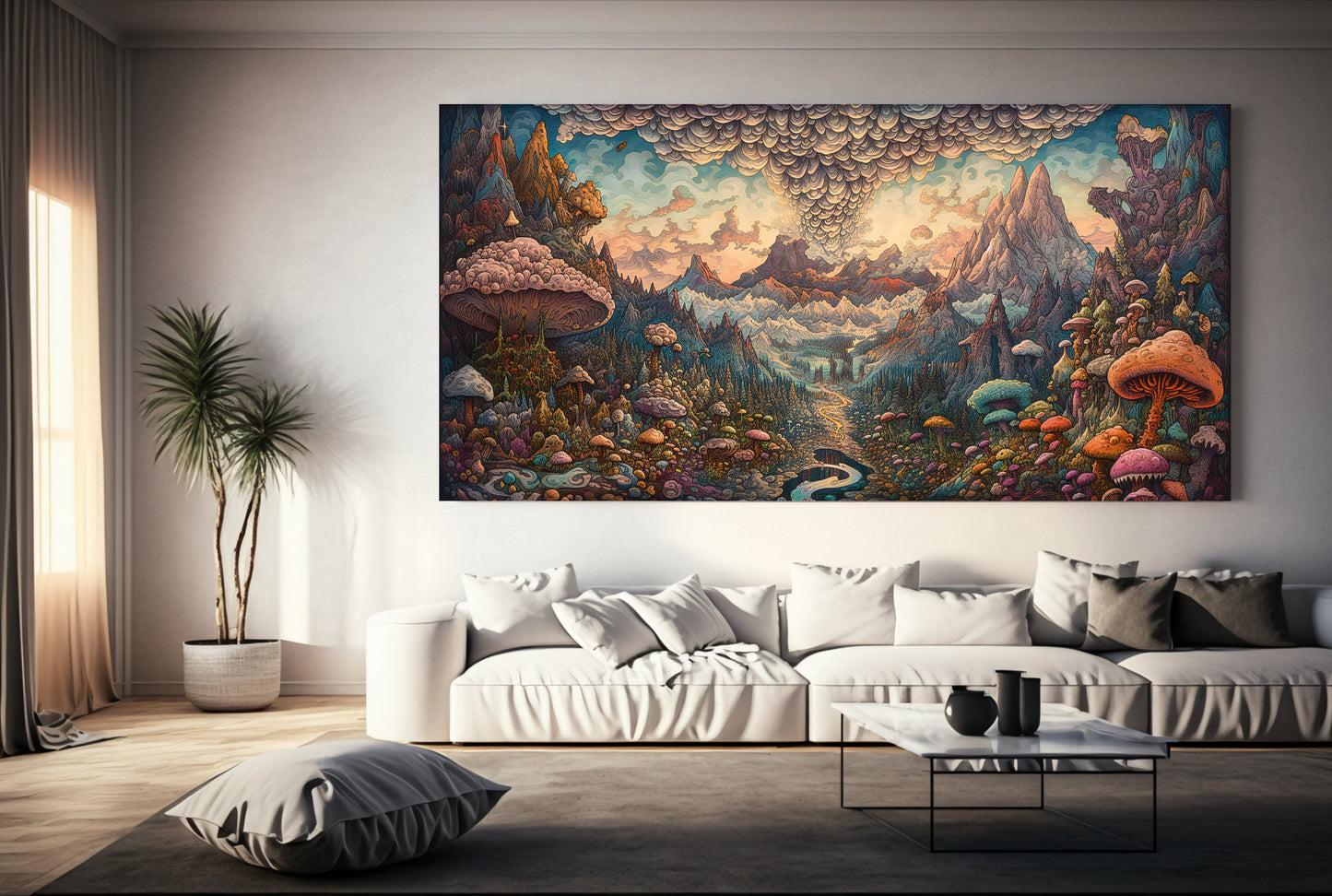 Psychedelic Mushroom Landscape Painting Print