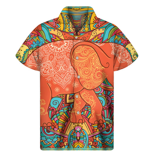 Island Vibes: Men's Hawaiian Short Sleeve Shirt with Elephant Print - 1