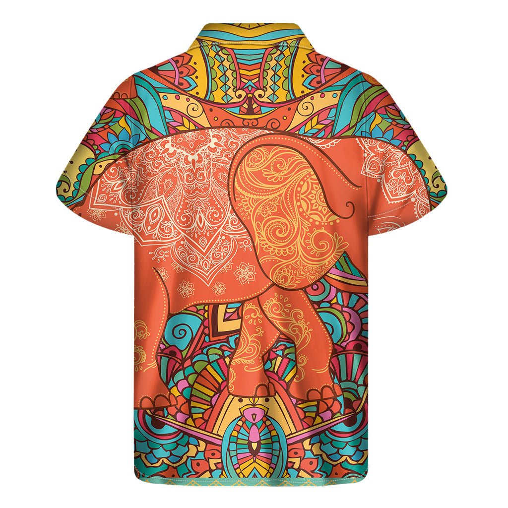 Island Vibes: Men's Hawaiian Short Sleeve Shirt with Elephant Print - 2
