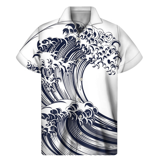 Tropical Waves: Men's Hawaiian Short Sleeve Shirt - 1
