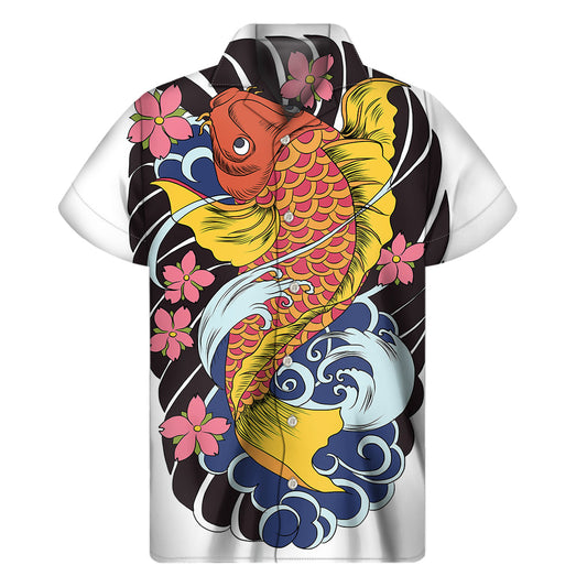 Japanese Koi and Flower Tattoo Print Hawaiian Shirt for Men - 1