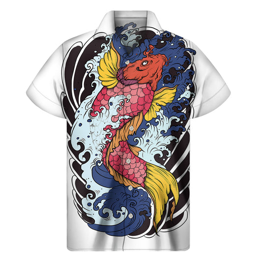 Hawaiian Koi Carp Tattoo Print Men's Short Sleeve Shirt - 1