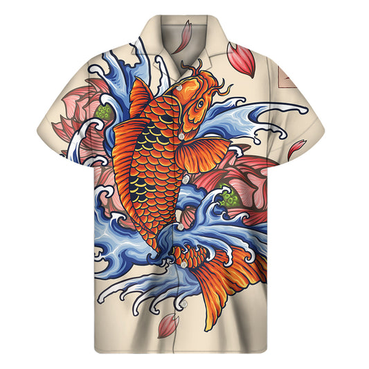 Tropical Vibes: Japanese Koi Fish Hawaiian Short Sleeve Shirt - 1