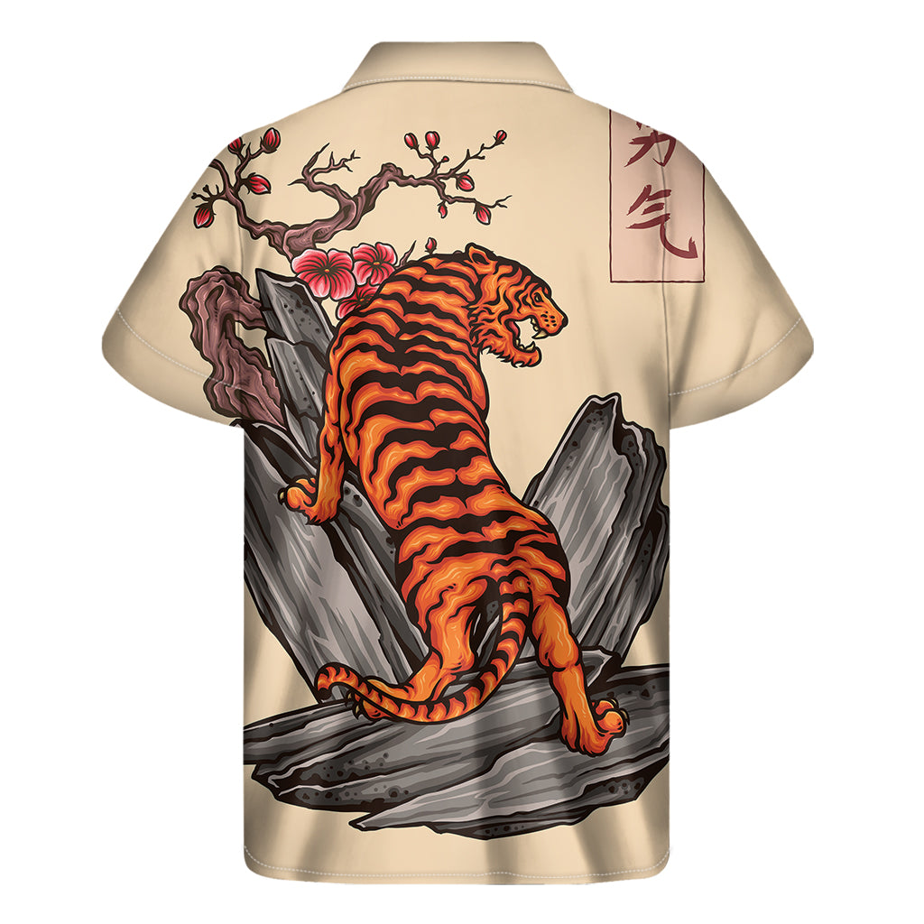 Tropical Vibes: Japanese Tiger Tattoo Print Hawaiian Short Sleeve Shirt - 2