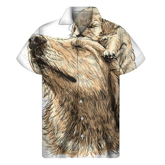 Labrador Luau: Men's Hawaiian Short Sleeve Shirt with Retriever and Puppy Print - 1