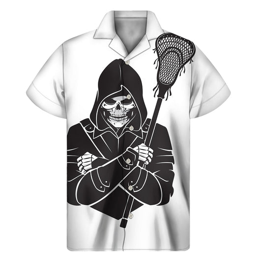Ultimate Hawaiian Vibes: Lacrosse Skull Print Short Sleeve Shirt - 1
