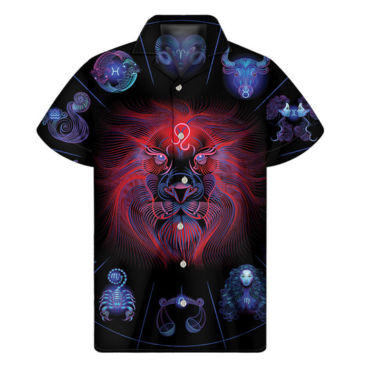 Stylish Hawaiian Shirt: Leo and Astrological Signs Print - 1