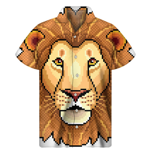 Leo Pixel Print Hawaiian Short Sleeve Shirt - 1