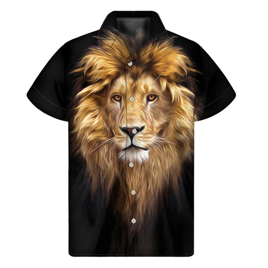 Leo Portrait Print Hawaiian Short Sleeve Shirt - 1