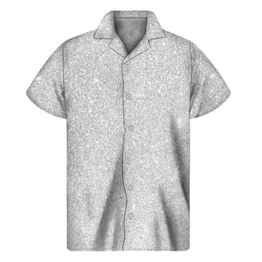 Hawaiian Breeze: Bright Silver Glitter Print Short Sleeve Shirt - 1