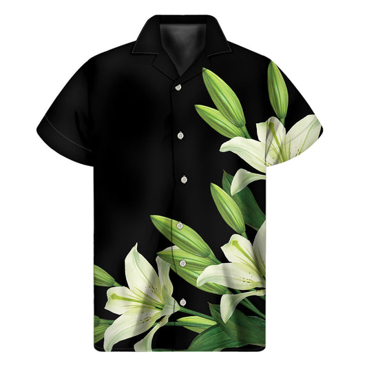 Island Breeze: Lily Floral Print Hawaiian Short Sleeve Shirt - 1