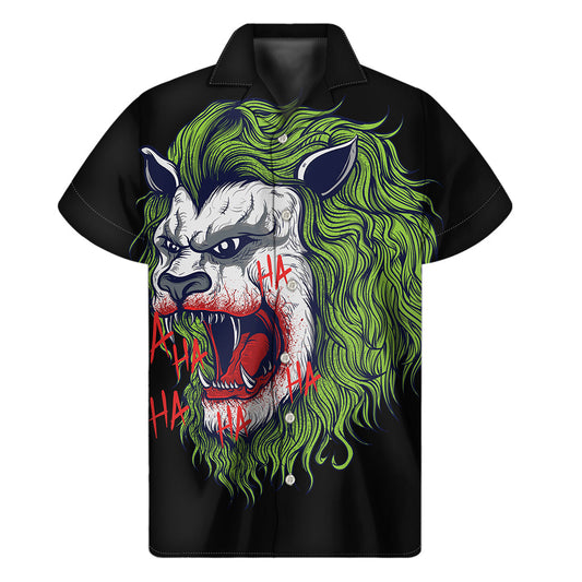Lion Joker Print Hawaiian Short Sleeve Shirt - 1