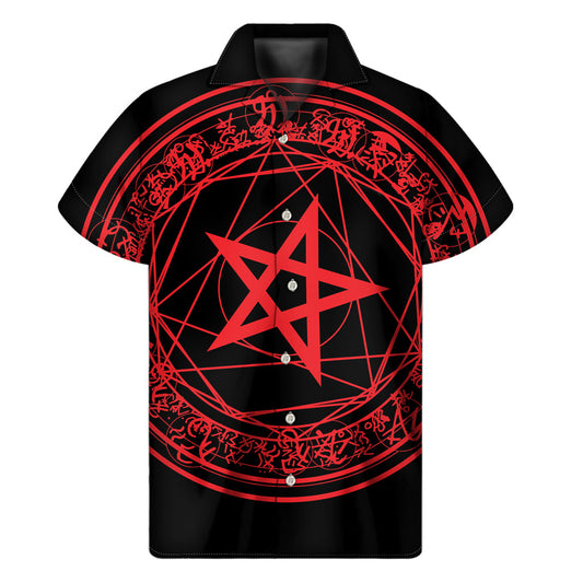 Island Magic: Hawaiian Pentagram Symbol Print Short Sleeve Shirt - 1