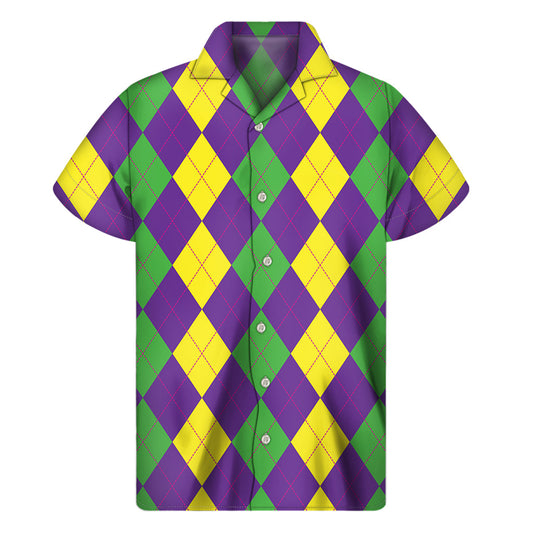Mardi Gras Argyle Hawaiian Shirt - Embrace the Island Vibe! - 1