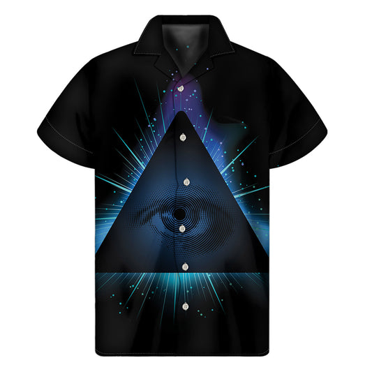 Tropical Paradise: Masonic Eye All-Seeing Hawaiian Short Sleeve Shirt - 1