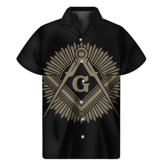 Island Vibes: Men's Hawaiian Freemasonry Print Short Sleeve Shirt - 1