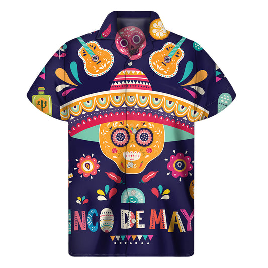 Tropical Vibes: Hawaiian Skull Print Short Sleeve Shirt - 1