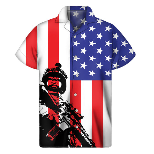 Hawaiian Aloha Shirt: Military American Flag Print - 1