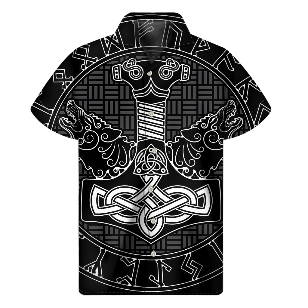 Mjolnir and Scandinavian Runes Hawaiian Style Short Sleeve Shirt - 1