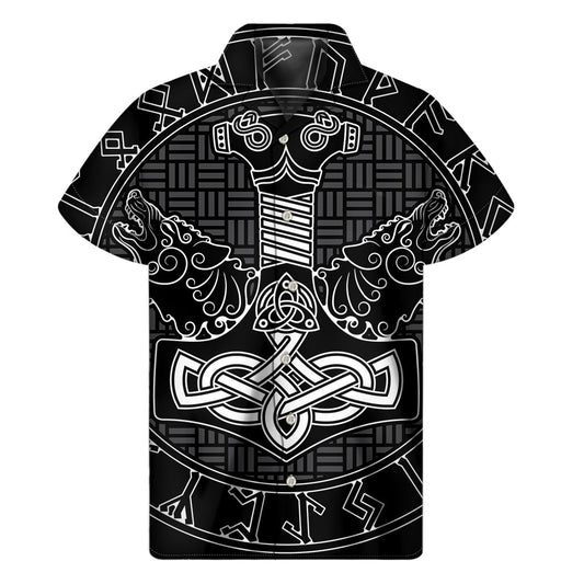 Mjolnir and Scandinavian Runes Hawaiian Style Short Sleeve Shirt - 1