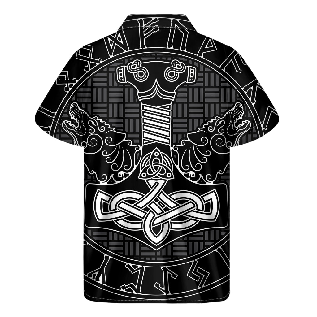 Mjolnir and Scandinavian Runes Hawaiian Style Short Sleeve Shirt - 2