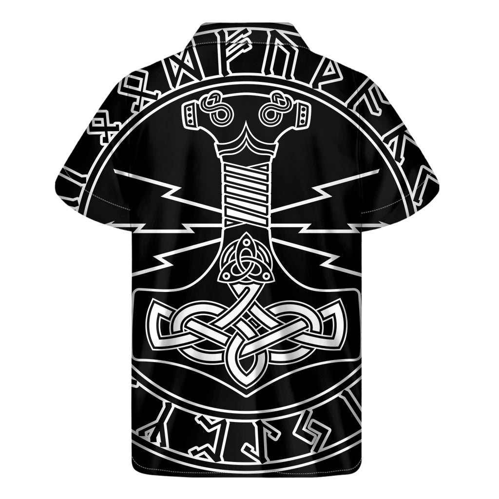 Hawaiian Paradise: Mjolnir and Younger Futhark Print Men's Short Sleeve Shirt - 2